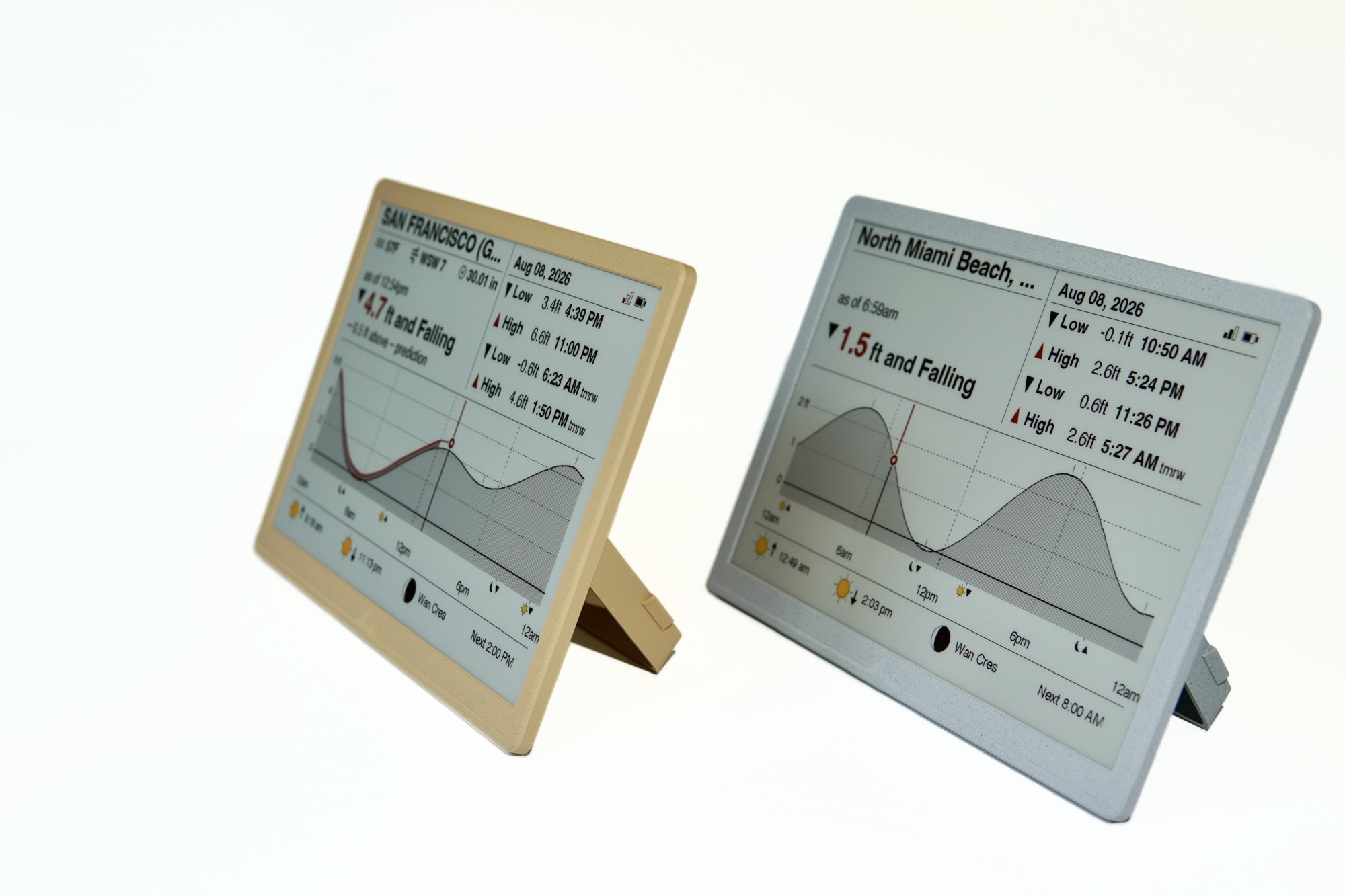 Ocean Tide tide clocks in Tidal Sand and Tidal Stone frames